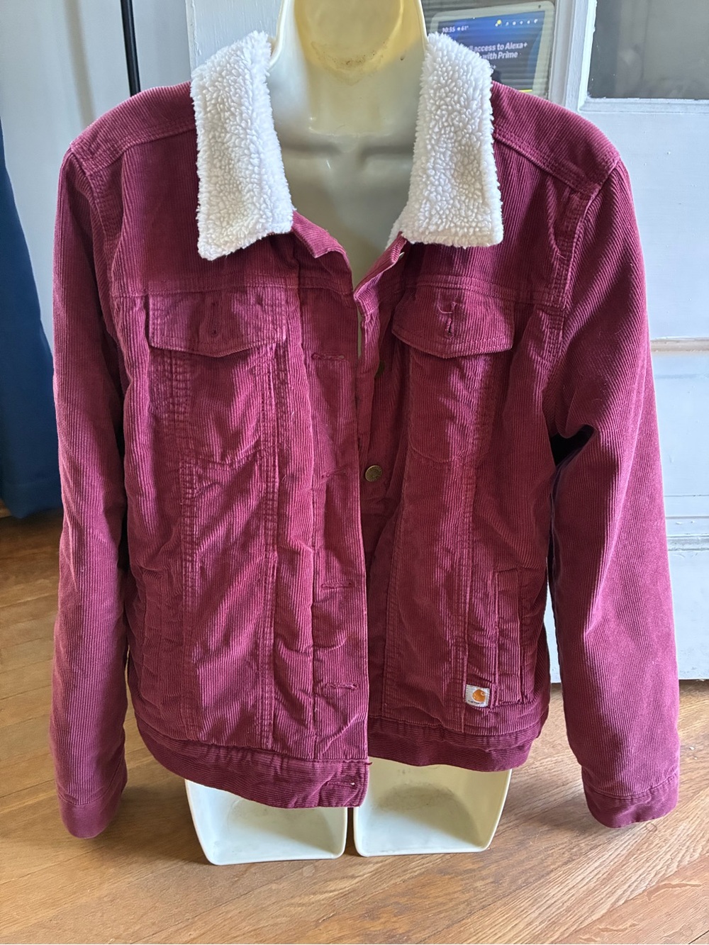 Vtg Carhartt Corduroy Sherpa Collar Jacket in Deep Raspberry